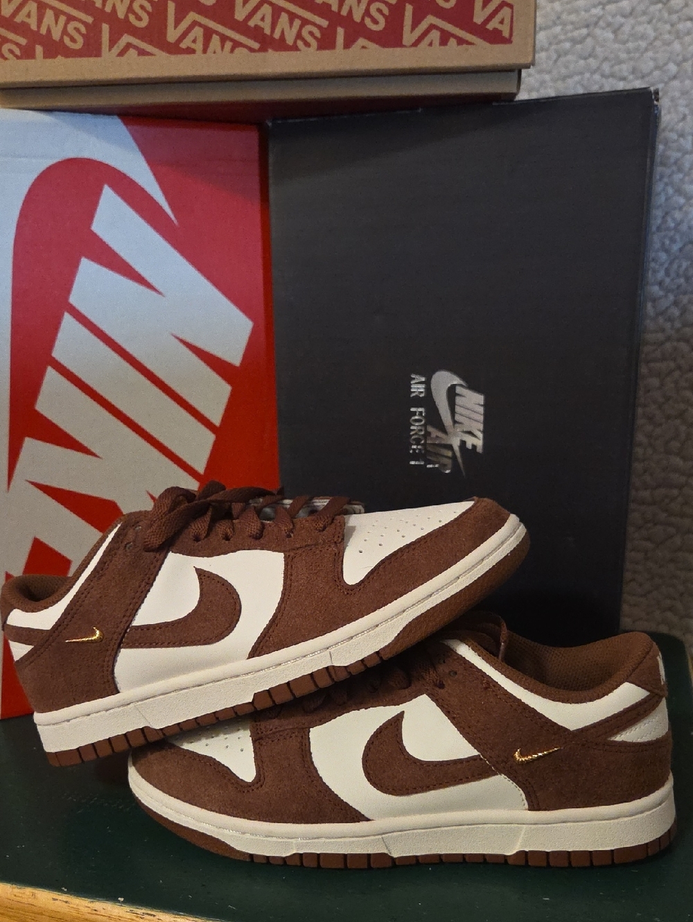 Nike Men’s Dunk Low Sneakers - Brown, White & Gold